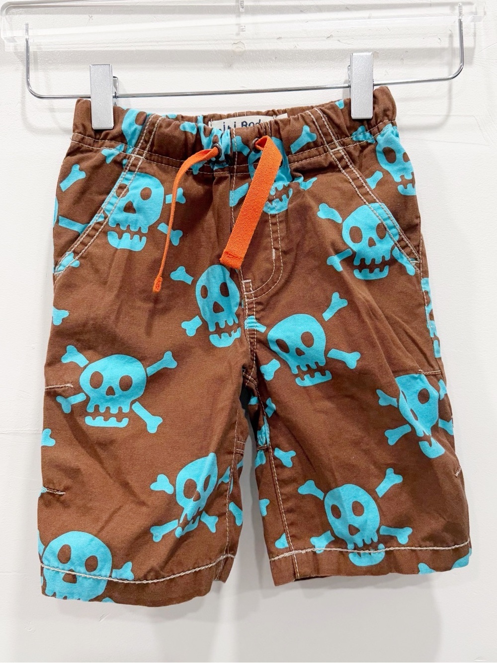 Mini Boden Skull & Crossbone Shorts Cotton Pirate Brown Blue 4y